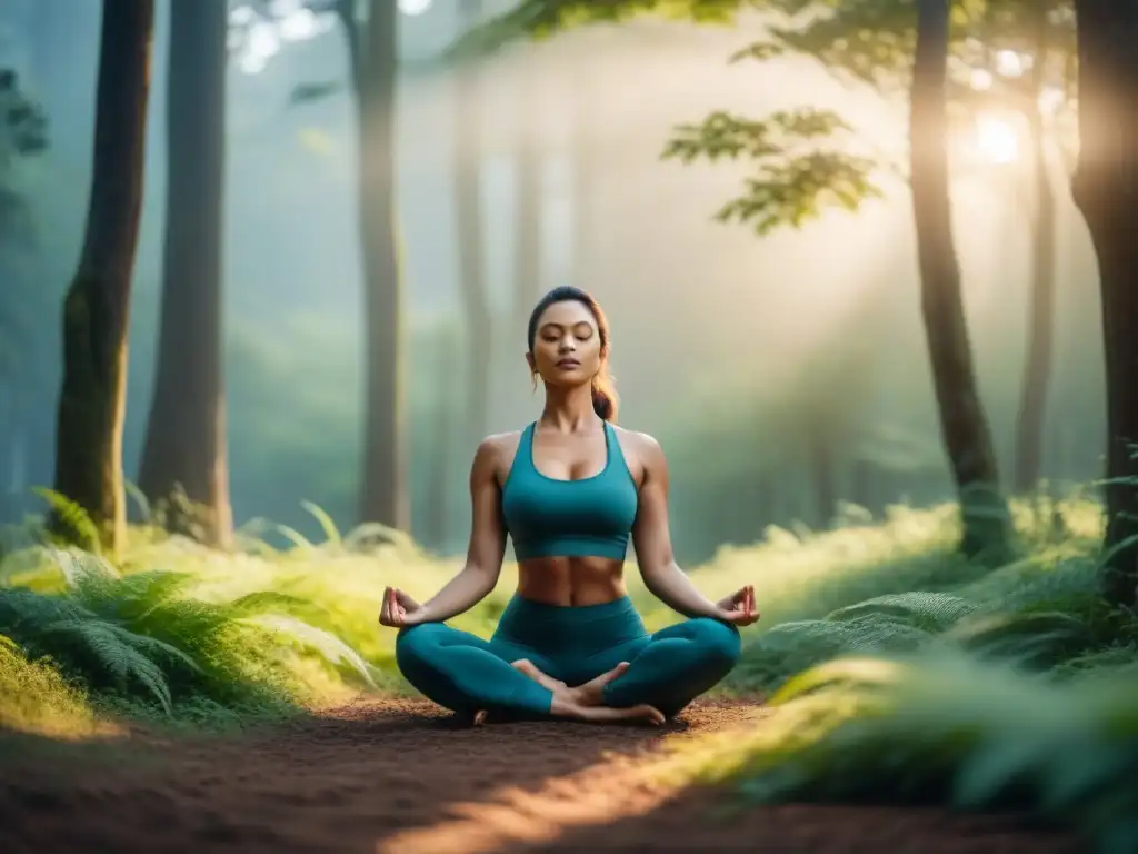 Persona practicando yoga en la naturaleza, transmitiendo calma y paz