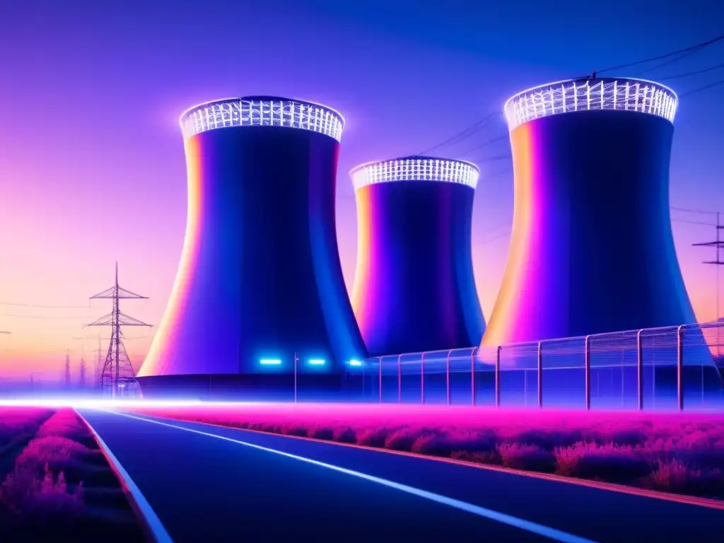 Planta energética futurista con ciberdefensa integrada Una planta de energía futurista con ciberseguridad en infraestructuras energéticas críticas