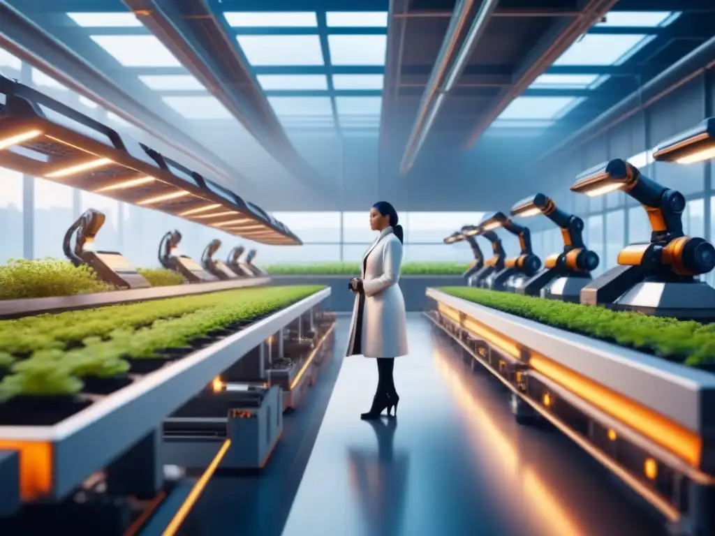 Planta de fabricación futurista con IA en fabricación sostenible, tecnología y naturaleza en armonía