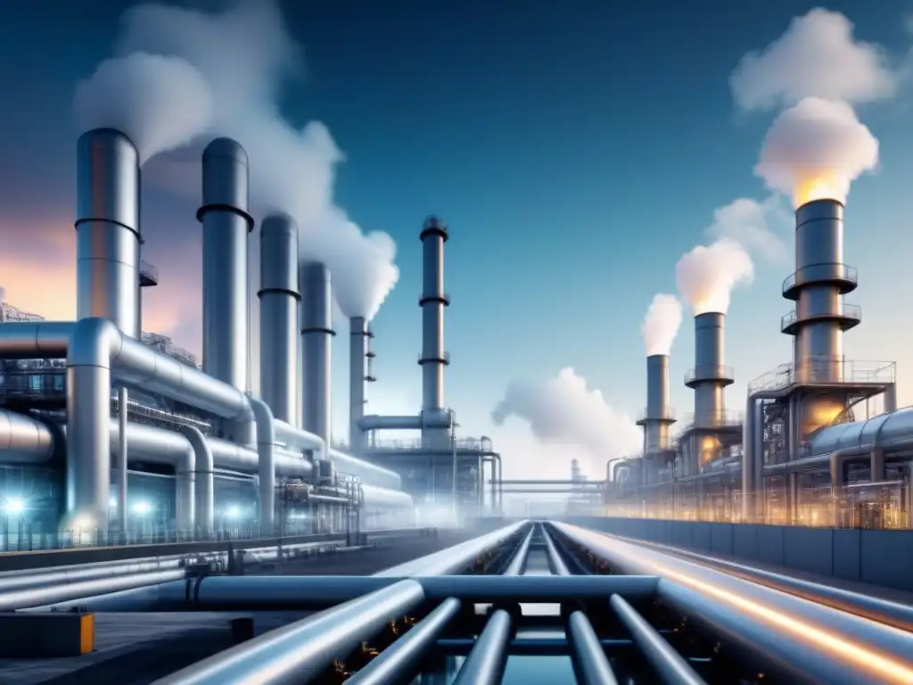 Planta industrial futurista transformando CO2 en productos comerciales Planta industrial futurista transformando CO2 en productos comerciales