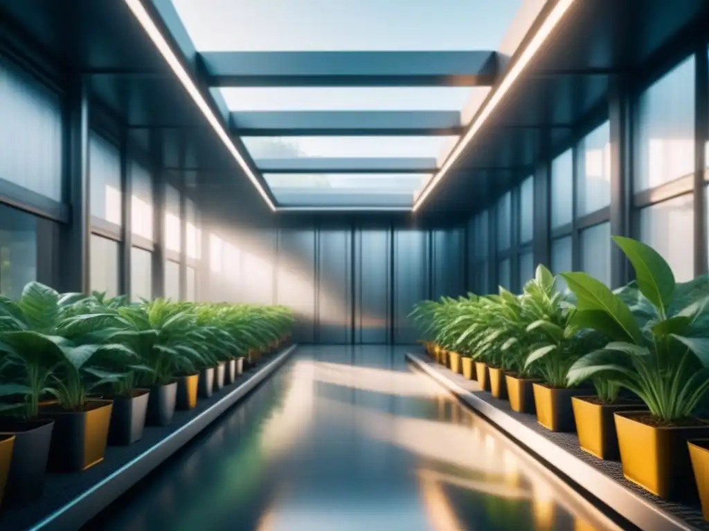 Una planta industrial futurista con criptografía integrada en armonía con la naturaleza