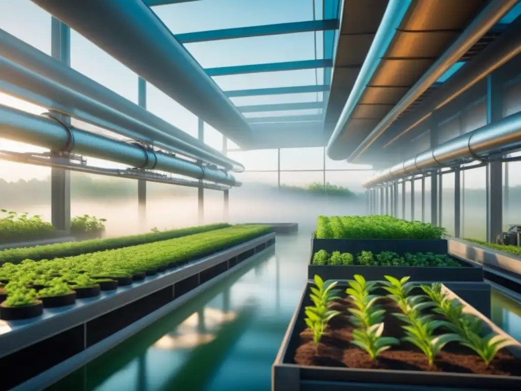 Planta industrial futurista integrando ingeniería genética para biorremediación, rodeada de naturaleza exuberante