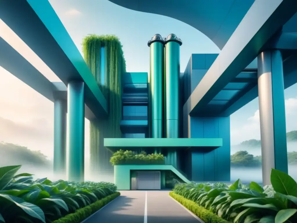 Planta industrial futurista con soluciones innovadoras gestión residuos industriales y diseño integrado de tecnología y naturaleza