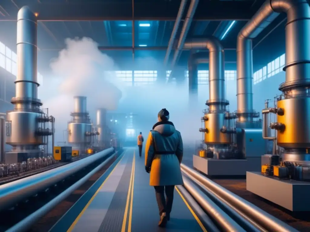 Una planta industrial futurista con tecnología avanzada integrada para la prevención de contaminación industrial