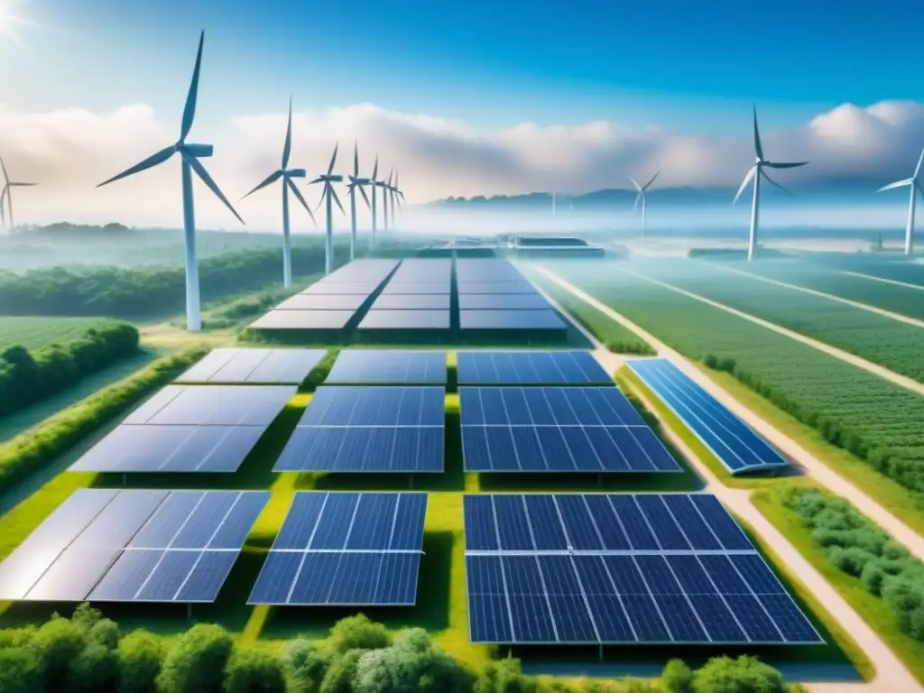 Planta industrial futurista con tecnología verde produciendo biocombustibles, en armonía con la naturaleza