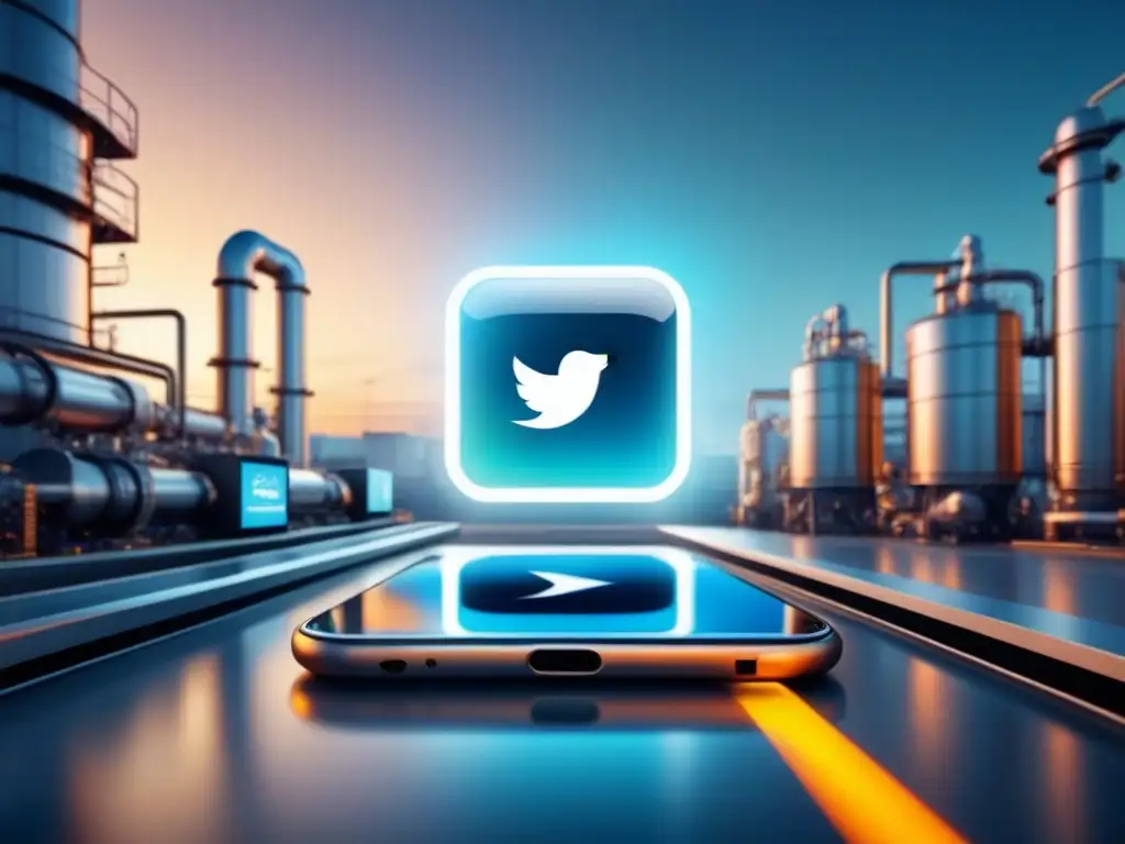 Planta industrial moderna con iconos de redes sociales integrados, simbolizando la integración con plataformas industriales