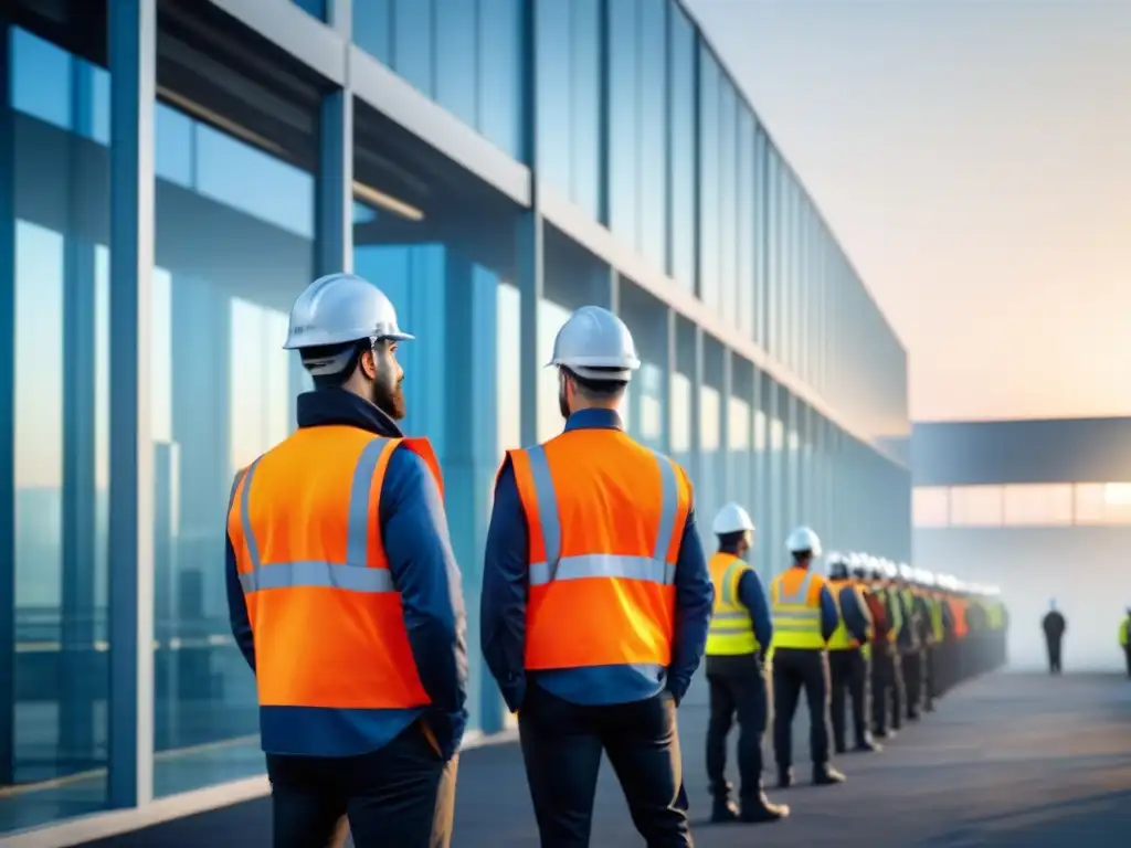 Planta industrial moderna al amanecer, resaltando la importancia del seguro en el trabajo y los riesgos ocultos