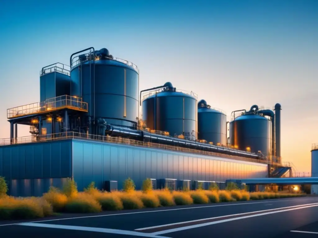 Planta industrial moderna: innovación y eficiencia en acción Planta industrial moderna con maquinaria avanzada en operación, bajo cielo azul