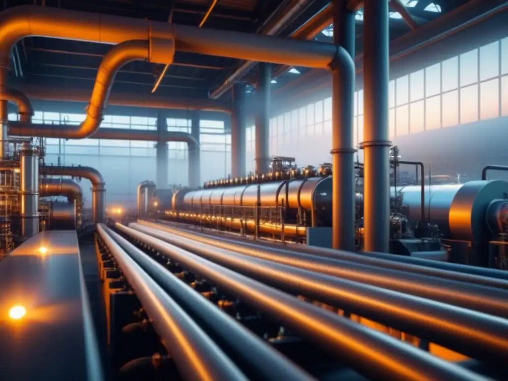 Planta industrial moderna con sistemas de recuperación de energía, iluminación ambiental y maquinaria sofisticada