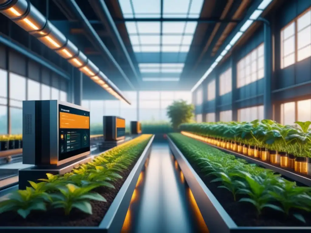 Planta industrial moderna integrando tecnología y naturaleza para reducir emisiones