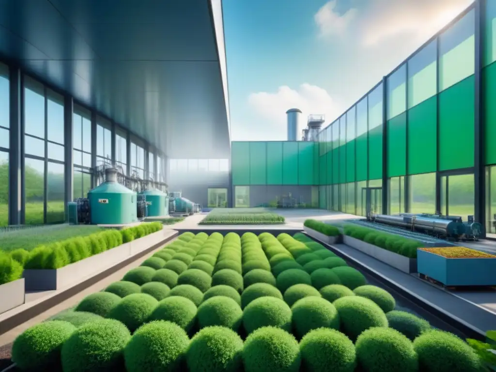 Planta de reciclaje moderna: diseño sostenible y eficiencia Una planta moderna de reciclaje químico, diseño minimalista y sostenible