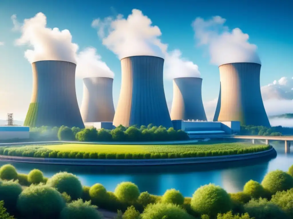 Planta nuclear segura entre naturaleza, fusionando tecnología y paisaje