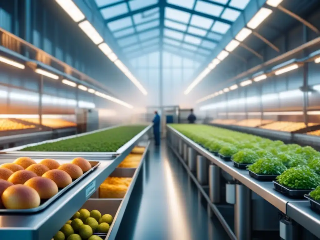 Una planta procesadora de alimentos moderna y ecológica, con tecnología verde avanzada