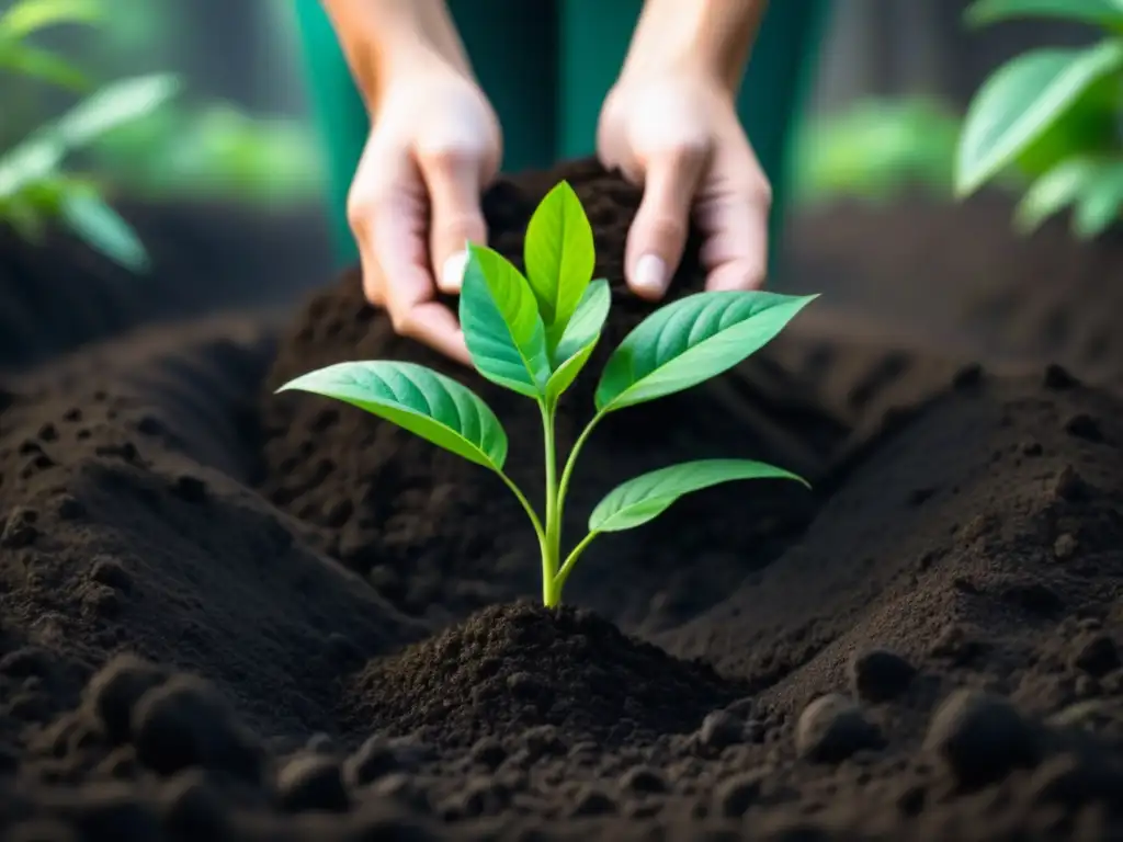 Planta verde en suelo oscuro, simbolizando fitoremediación de ambientes contaminados