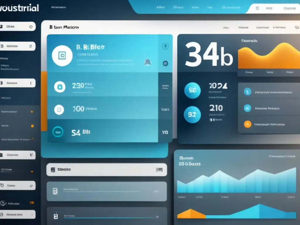 Una plataforma digital B2B moderna y eficiente para empresas industriales, con diseño minimalista en azul, gris y blanco