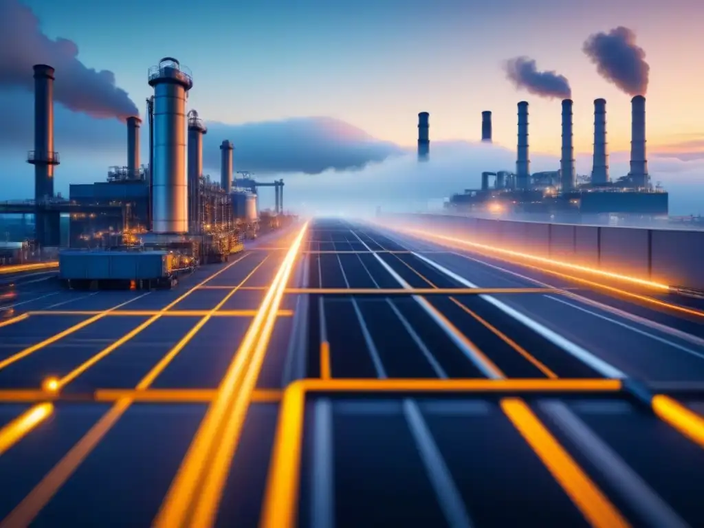 Plataformas B2B para empresas industriales: Dos fábricas modernas intercambian datos digitales de forma eficiente y sofisticada