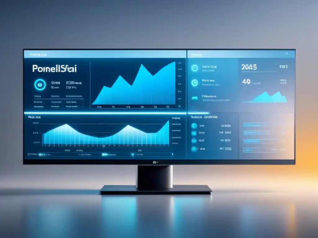 Plataformas B2B para empresas industriales: interfaz futurista y detallada, tonos grises y azules, herramientas industriales