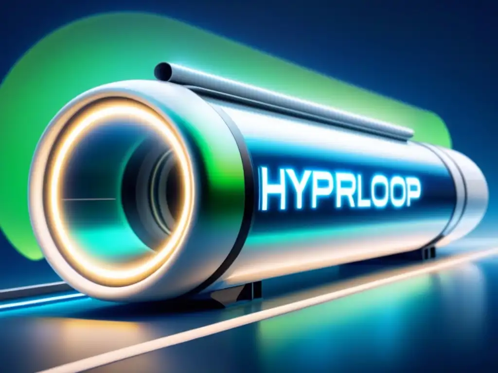 Un pod de carga Hyperloop revolucionario surcando un tubo al vacío en un ambiente tecnológico y veloz