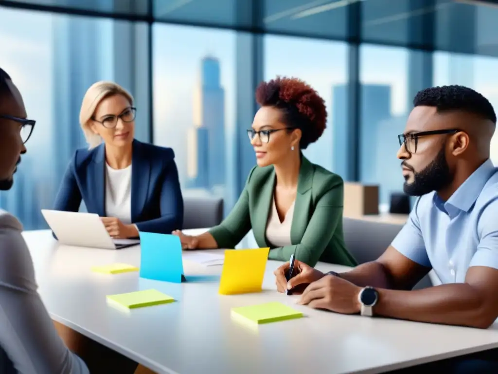 Profesionales diversas con perspectivas innovadoras éxito empresarial en una sala de reuniones moderna y luminosa