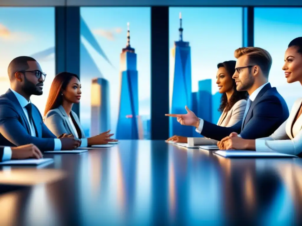 Profesionales colaboran en una reunión, expresando trabajo en equipo y colaboración
