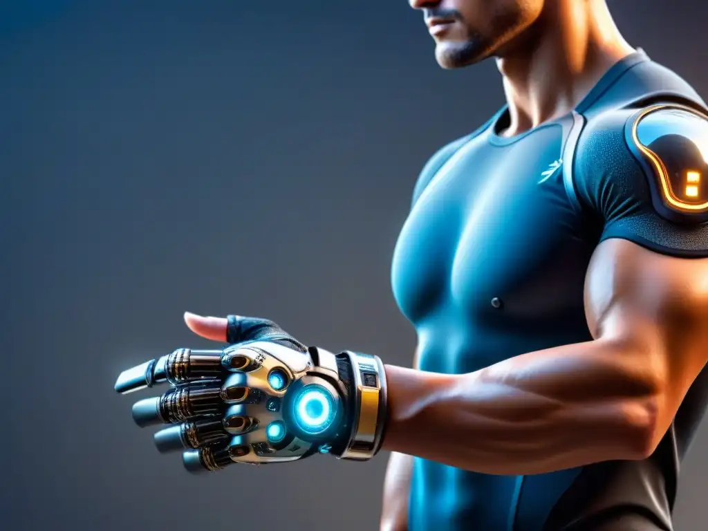 Prótesis biónica futurista: fusión tecnología avanzada con biología humana Prótesis biónica moderna con detalles avanzados fusionando tecnología y biología humana
