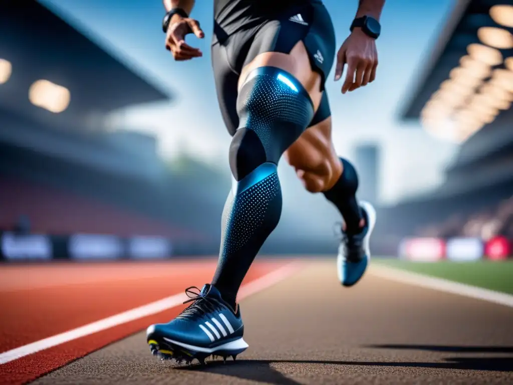 Prótesis deportiva futurista de alta tecnología Una prótesis deportiva de última generación, diseño futurista y materiales avanzados para mejorar el rendimiento atlético