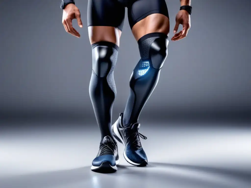 Prótesis deportiva futurista en carbono 8k Prótesis deportivas de última generación: pierna prostética futurista de carbono para deportes en fondo blanco