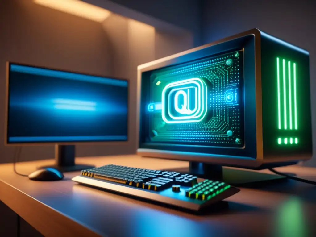Contraste entre Quantum y Clásico: Computación en 8k Un quantum computer brillante junto a una computadora clásica, simbolizando la innovación frente a lo tradicional