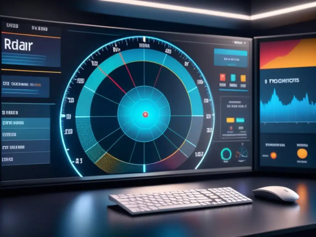 Un radar moderno muestra técnicas de gestión de riesgos anticipando problemas con diseño futurista y detallado
