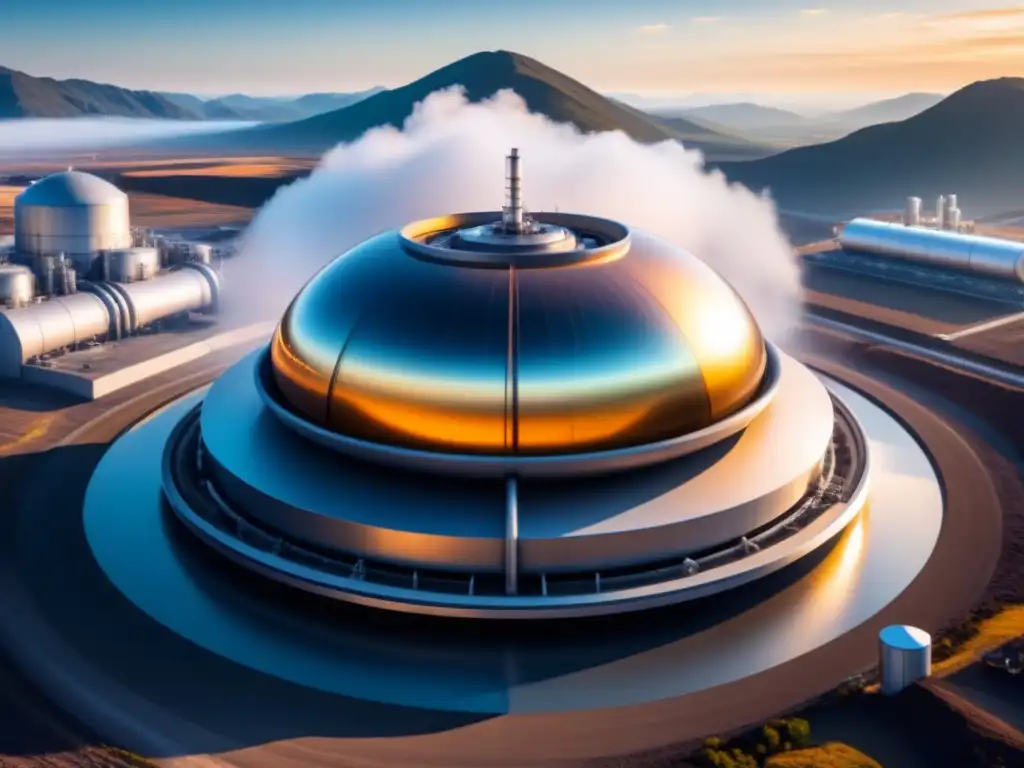 Un reactor de fusión integrado en un paisaje industrial futurista, simbolizando la implementación de energía de fusión en la industria