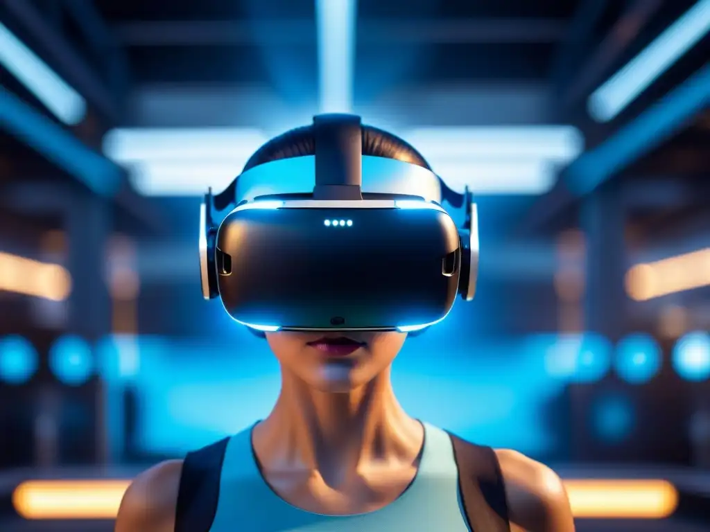 Realidad virtual en operaciones industriales: Headset futurista sobre planta industrial digital