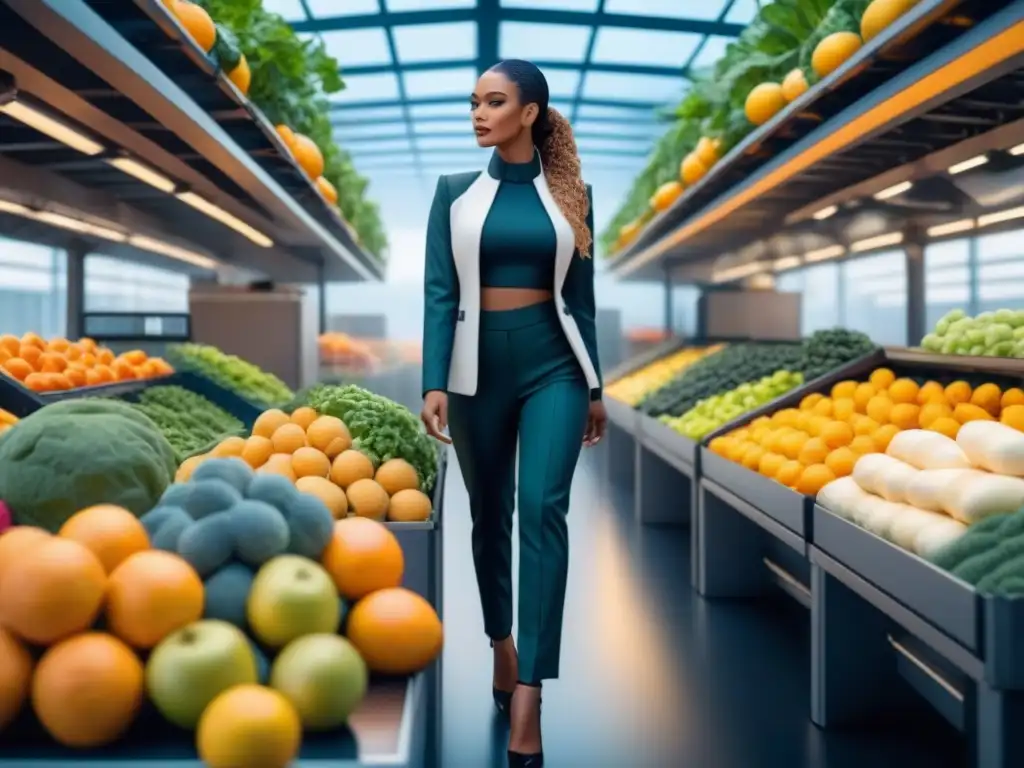 Red de blockchain futurista asegura la cadena de suministro alimentario Red blockchain futurista conectando alimentos, simbolizando seguridad en la cadena de suministro