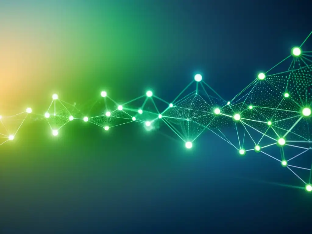 Red de cadena de suministro futurista con nodos verdes interconectados y datos analíticos, optimización de cadenas de suministro sostenibles