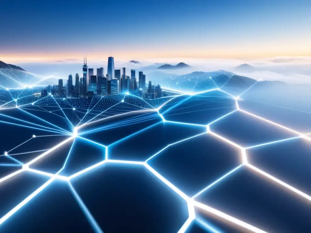Una red de datos interconectados en azul y blanco simboliza la visualización en tiempo real en la industria