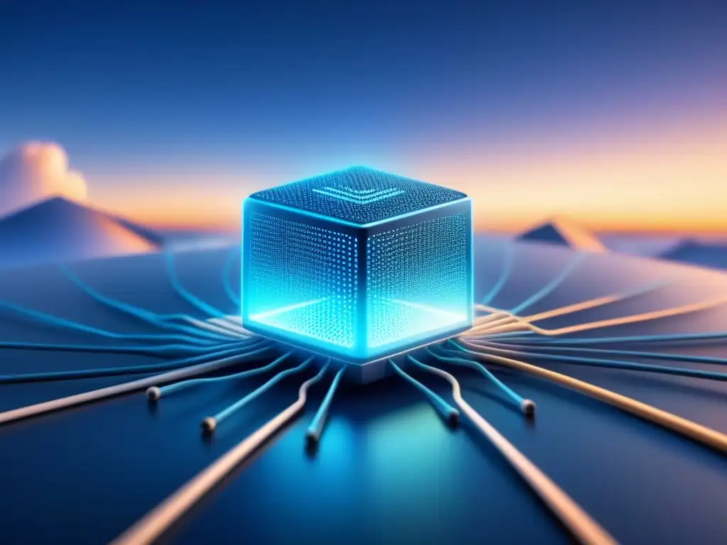 Una red de dispositivos IoT conectados, iluminados y seguros en tonos azules