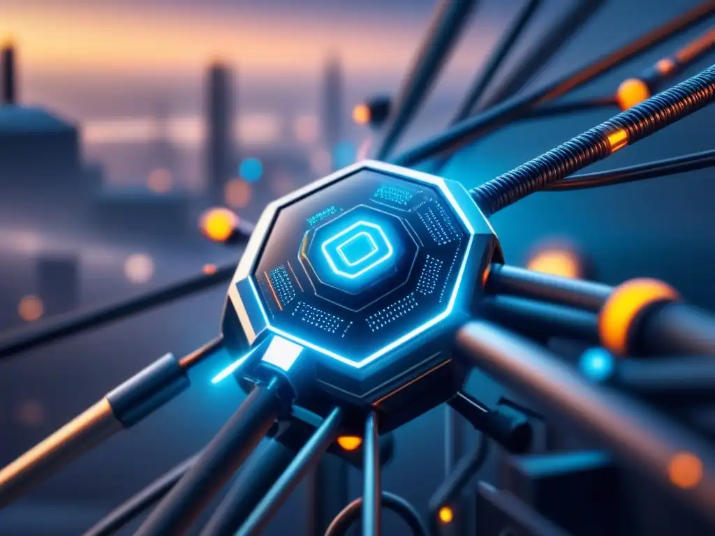 Redes IIoT futuristas y eficientes en entorno high-tech Red de dispositivos industriales conectados en un entorno futurista y eficiente, revolucionando la industria con seguridad en IIoT