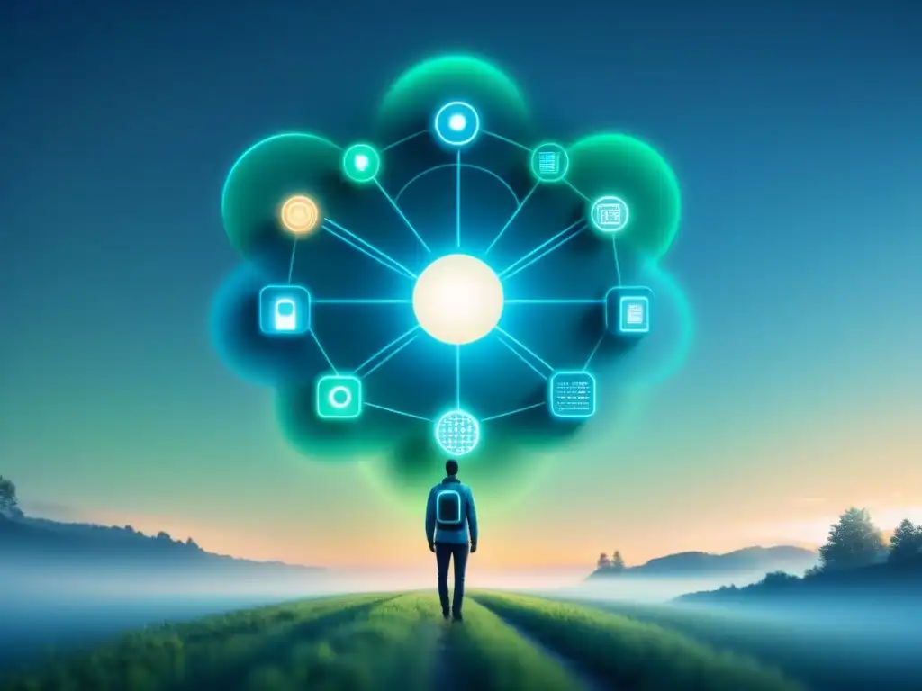 Red de dispositivos IoT interconectados, emitiendo luz sutil