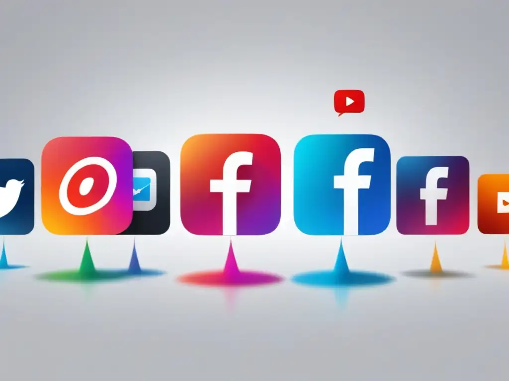 Red de iconos de redes sociales interconectados en colores vibrantes sobre fondo blanco
