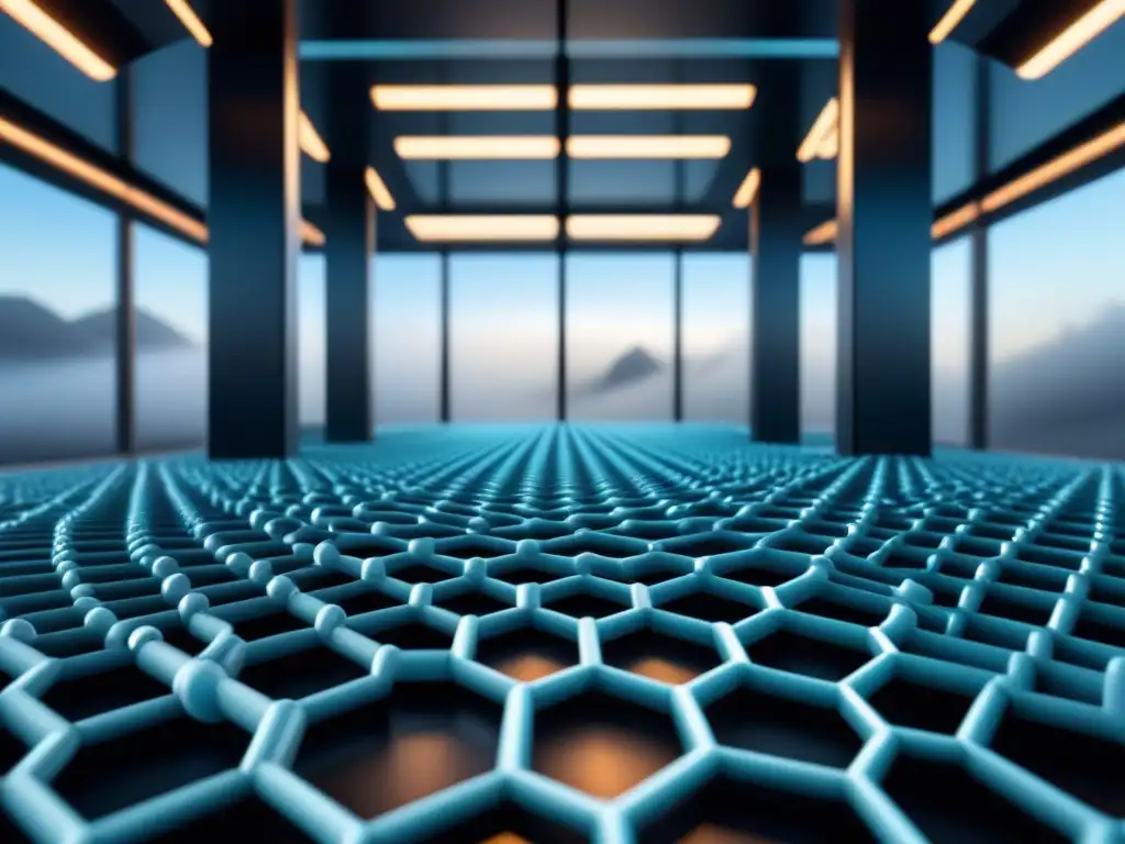 Red de nanotubos de carbono: alta tecnología y diseño futurista Red de nanotubos de carbono en tecnología, brillando en un laboratorio futurista de alta tecnología