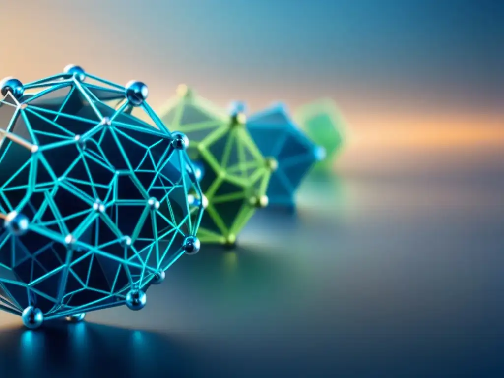 Red de nodos blockchain: seguridad e innovación en azul y verde Una red de nodos blockchain se entrelaza en tonos azules y verdes, transmitiendo innovación y seguridad