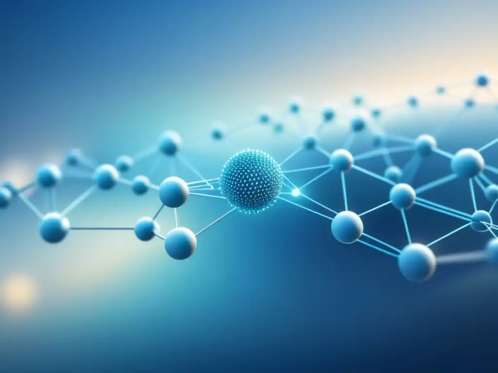 Red de suministro eficiente con tecnología blockchain Red de nodos interconectados en cadena de suministro con tecnología Blockchain en tonos azules, simbolizando transparencia y eficiencia