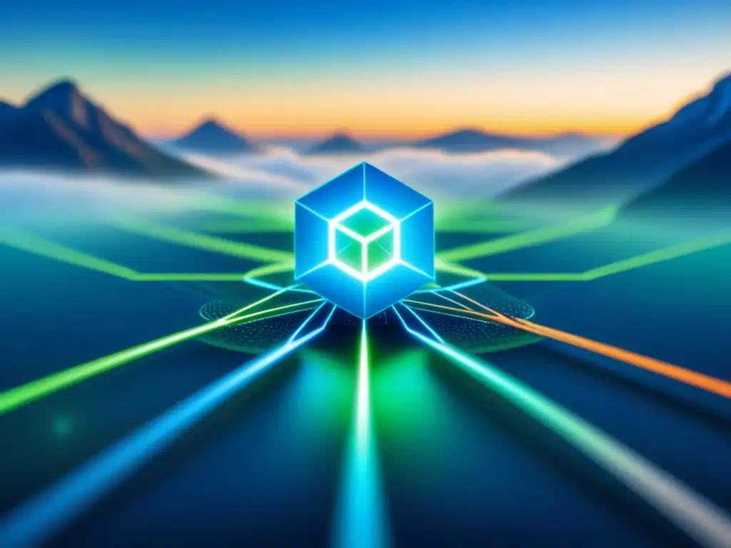 Red de contratos inteligentes: eficiencia logística futurista Red de suministro futurista con nodos conectados brillantes en azul, simbolizando eficiencia en operaciones logísticas con contratos inteligentes