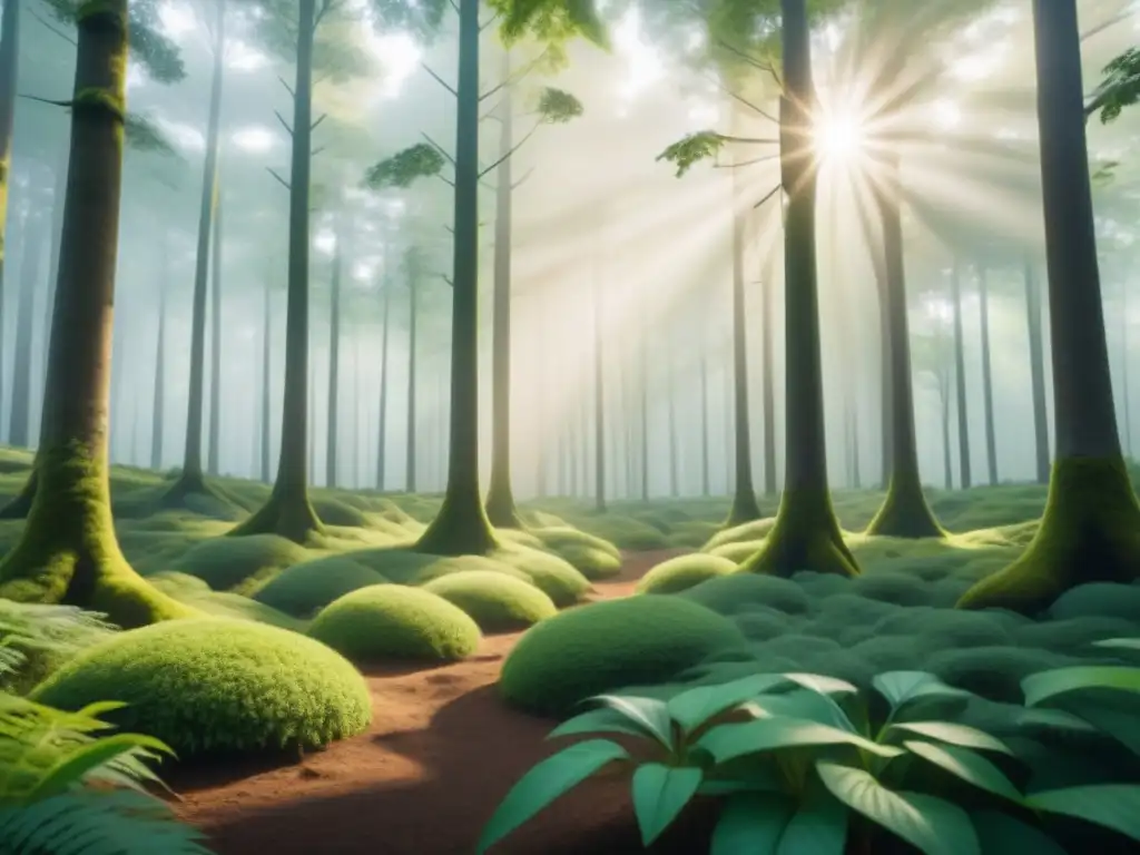 Redes de sensores inalámbricos ambientales entre árboles verdes en un bosque vibrante y sereno