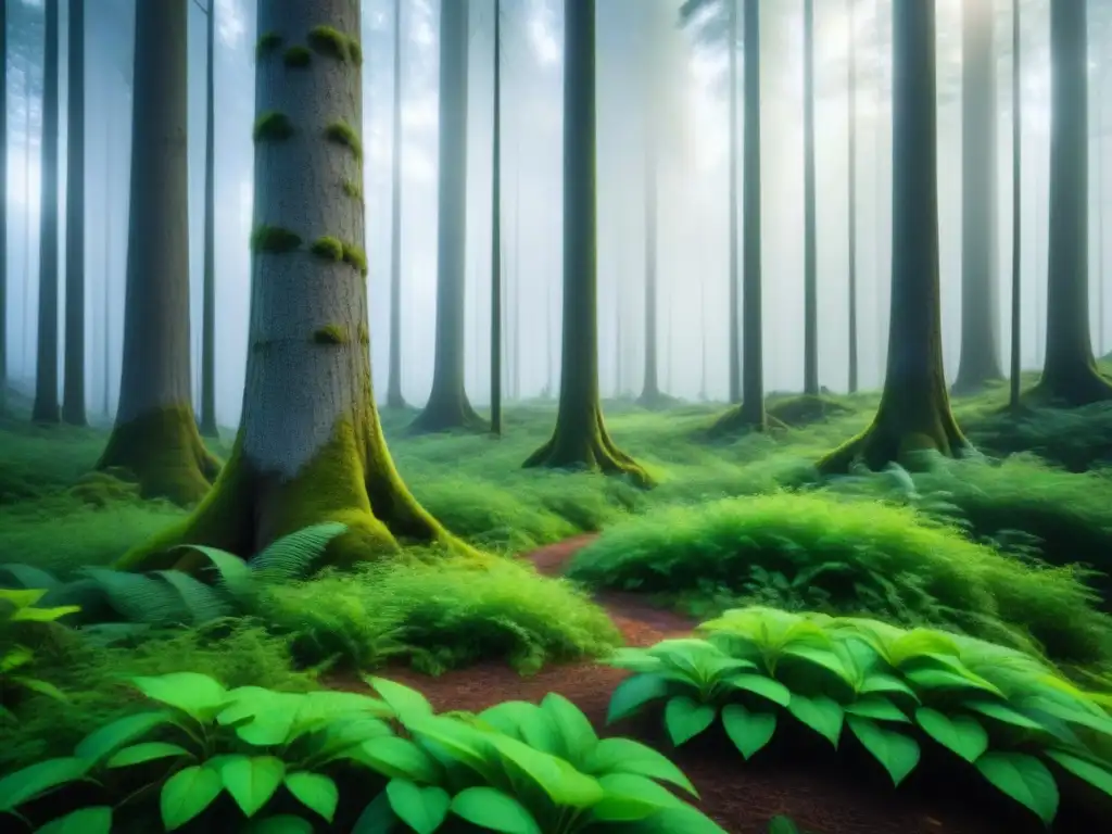 Redes de sensores inalámbricos ambientales integrados en un frondoso bosque, monitoreando la ecología con un diseño minimalista y elegante