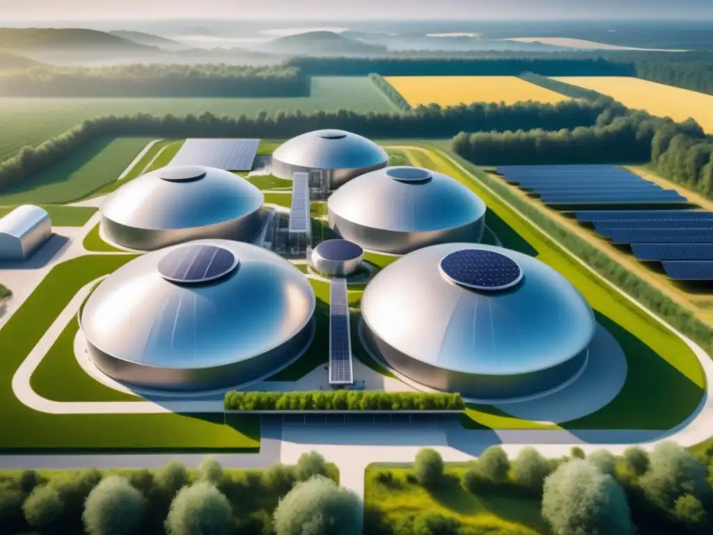 Una refinería futurista y sostenible rodeada de naturaleza y tecnología avanzada