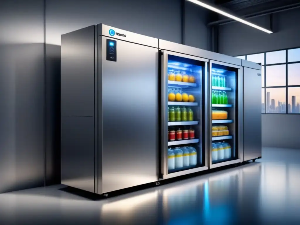 Refrigeración industrial eficiente: moderna unidad de refrigeración con ahorro energético en fondo blanco