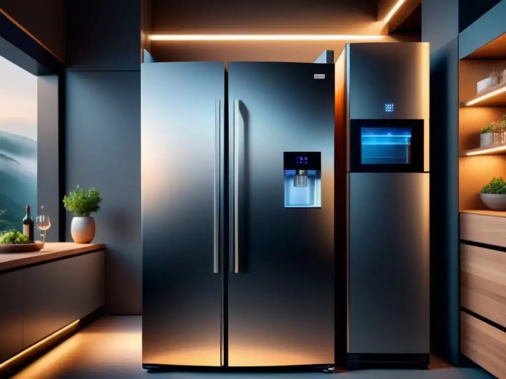 Refrigerador ecológico de diseño futurista con tecnología avanzada y control digital de temperatura