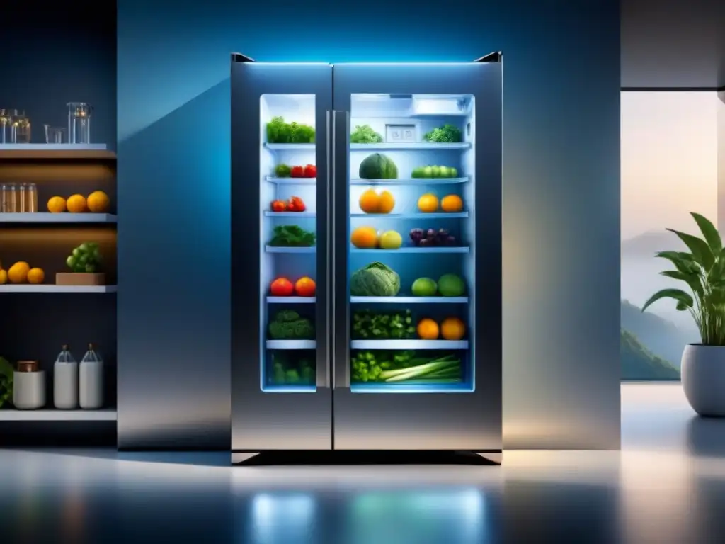 Un refrigerador magnético futurista muestra su eficiencia en conservación de alimentos con diseño sostenible