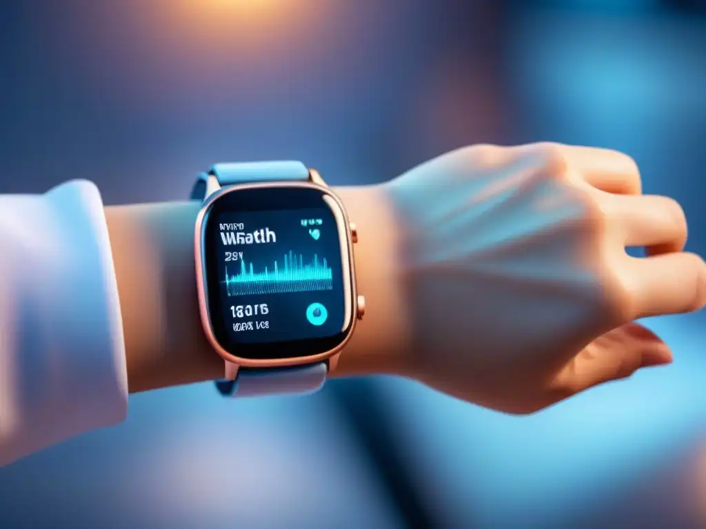 Un reloj inteligente moderno muestra métricas de salud en una pantalla vibrante