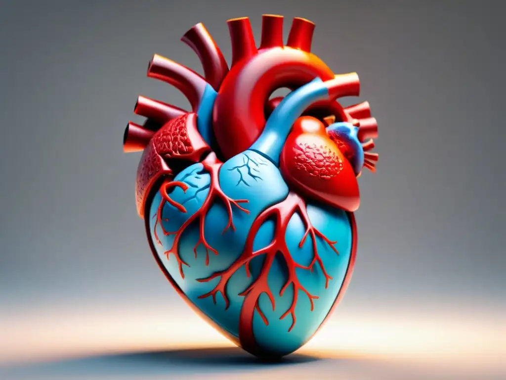 Una representación detallada en 3D de un corazón humano impreso, ideal para educación médica